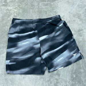 Speedo Swim Shorts XL Black Gray Stripe Lightweight Comfortable a1017